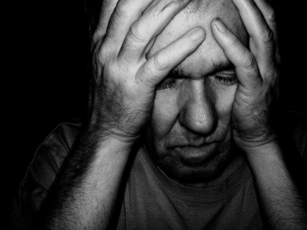 Burnout Foto, Mann erschöpft